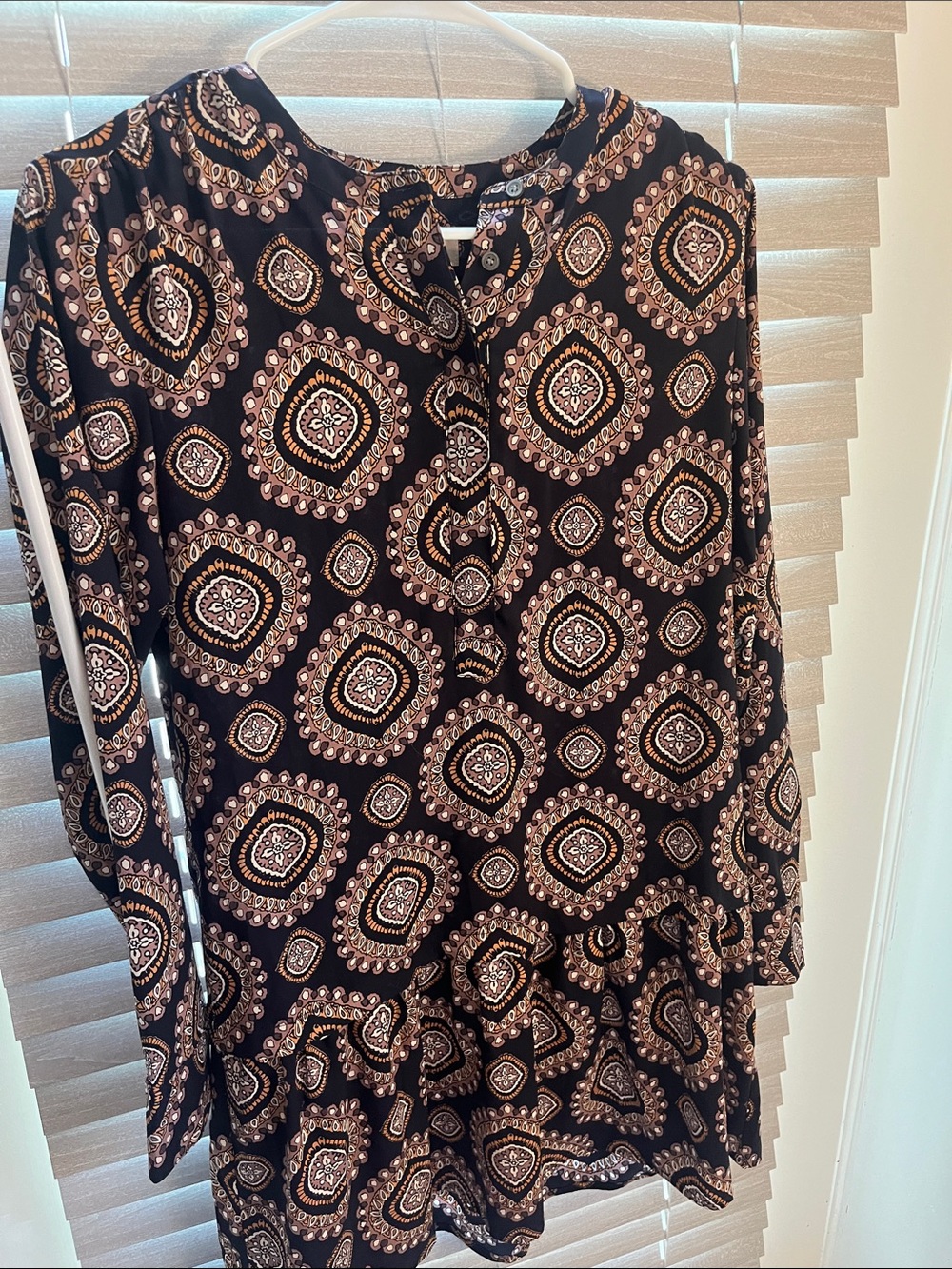 LOFT Black Paisley-Style Long Sleeve Tunic Dress